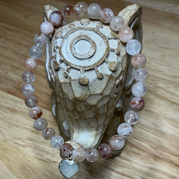 Jewelry - Red Rutilated Quartz 6mm with Moonstone Heart Charm
